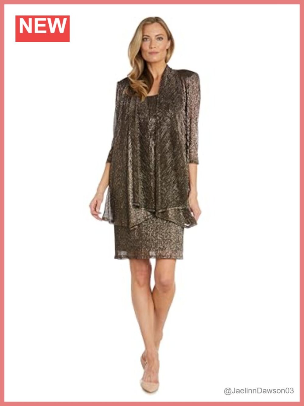 Metallic Sheath Dress with Pleated Chiffon Jacket 2-Piece Formal